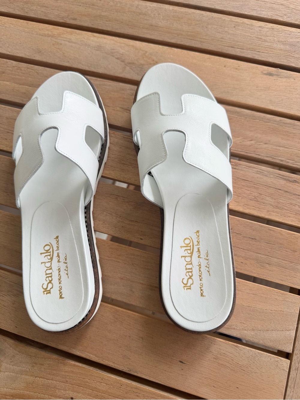 NWT White Leather “Oran” Style Slide Sandals handmade by Il Sandalo, Palm Beach